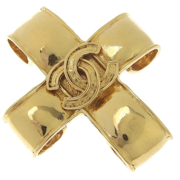CHANEL COCO Mark vintage cross Brooch gold Plated Gold Women - Picture 1 of 4